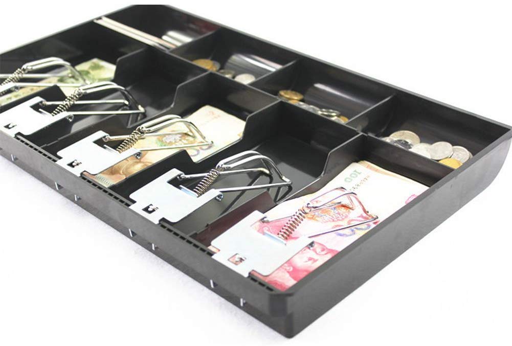 Cash Money Tray 5 Bill 4 Coin Drawer Tray Storage Case With Metal Clip, 40 X 24.4 X 3.5 Cm, Colour - Black, Material - Plastic