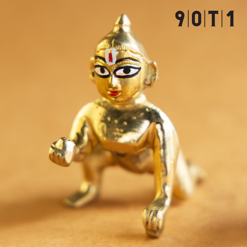 Laddu Gopal Idol, Petal Ke Laddu Gopal, Thakur Ji, Gold, Brass, Size - 4 X 2 Inches, Medium, Bal Gopal Idol, Lord Krishna, For Pooja Room, Home Décor, Handmade Statue, Krishna Murti