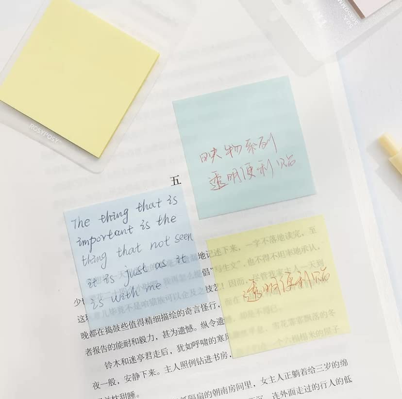 4 Colors Transparent Aesthetic Sticky Notes, Self Adhesive Sticky Note Pad, Memo Pads - 4 Pcs