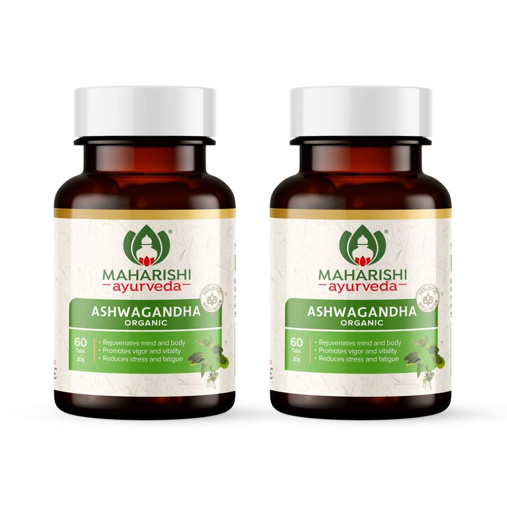 Maharishi Ayurveda Organic Ashwagandha 100% Organic General Wellness Tablets Rejuvenates Mind & Body, Made With Pure Herbs | 60 Tablets 100gm 0.2lbs
