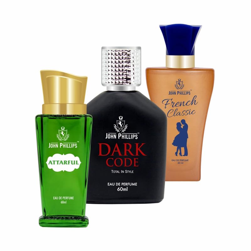 John Phillips Attarful + Dark Code + French Classic Eau De Perfume 60ml 2 Fl.oz. Each Pack Of 3 For Unisex