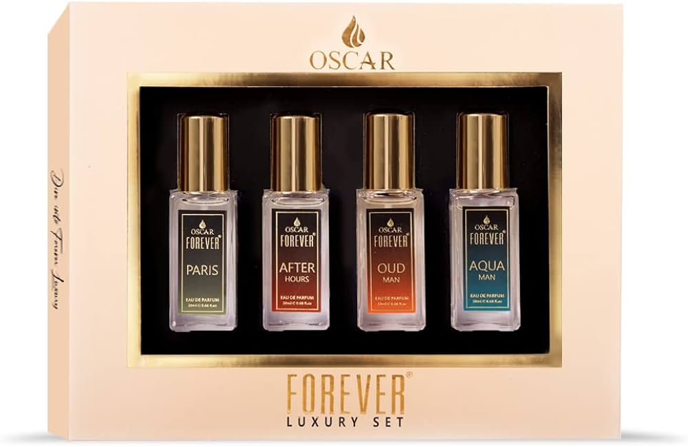 Oscar Forever Luxury Perfume Gift Set To Men 20ml 0.6 Fl.oz. Each X4 | Long Lasting Fragrance | Notes Of Aqua, Oud, Woody, Musk | Eau De Parfum | Valentine Day Gift