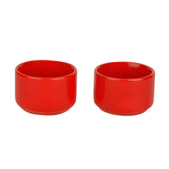 Hand Glazed Ceramic Dip Bowls Set Of 2 - 60ml Each, Red | Chutney Bowls, Ketchup Bowls - Pickle Serving Bowls