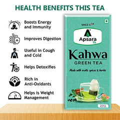 Apsara Detoxifying Kahwa Green Tea - 10 Tea Bags | Blended With Rock Salt, Tulsi, Cardamom, Cinnamon, Black Pepper, Ashwagandha Tea - Immunity Booster, Promotes Skin Glow