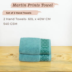 Rangoli 100% Cotton Fibre 2 Hand Towels 400 Gsm | Highly Durable & Absorbent Towel | Skin-Friendly & Quick Drying Luxury Towels (Blue) - Pack Of 2