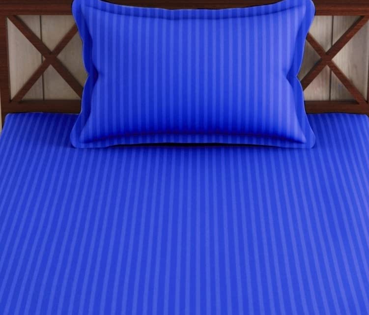 Cotton Single Bedsheet 1 Pillow Cover - 38 X 80 Inches, Ink Blue | All Around Elastic Fitted Bedsheet | Durable & Long Lasting Fabric, Naturally Breathable & Wrinkle Free