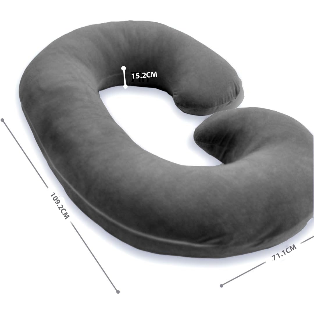C Shaped Pillow, Pregnancy Pillow For Pregnant Women, Maternity Pillow, Grey Color | Pregnancy Gifts For Women, Maternity Soft Pillows For Pregnancy Sleeping, Washable Velvet Cover