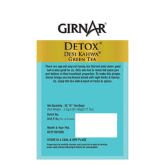 Girnar Detox Desi Kahwa Green Tea - Pack Of 2 X 90gm, 3.17 Ounce Each, 36 Individually Foil Wrapped Tea Bags | ?No Artificial Colors, No Artificial Flavor, No Preservatives - Low Caffeine Green Tea