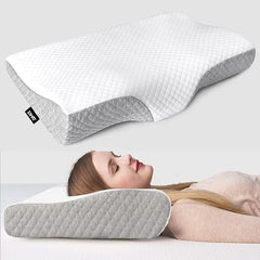 Contour Memory Foam Pillow, Orthopedic Pillows For Sleeping - Grey & White | Pillows For Neck Pain Relief, Ergonomic Cervical Pillows | For Side & Back Sleepers, Breathable, Adjustable