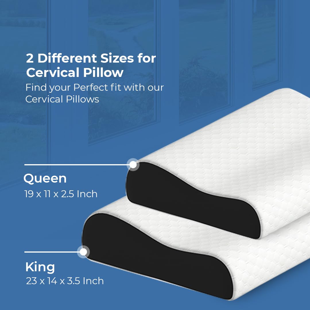 Cervical Memory Foam Pillow For Pain Relief Sleep, Neck Pain Relief | Pillow For Improves Posture & Spinal Alignment, Washable Cover For Easy Cleaning | For Head, Neck, Back - Pack Of 1