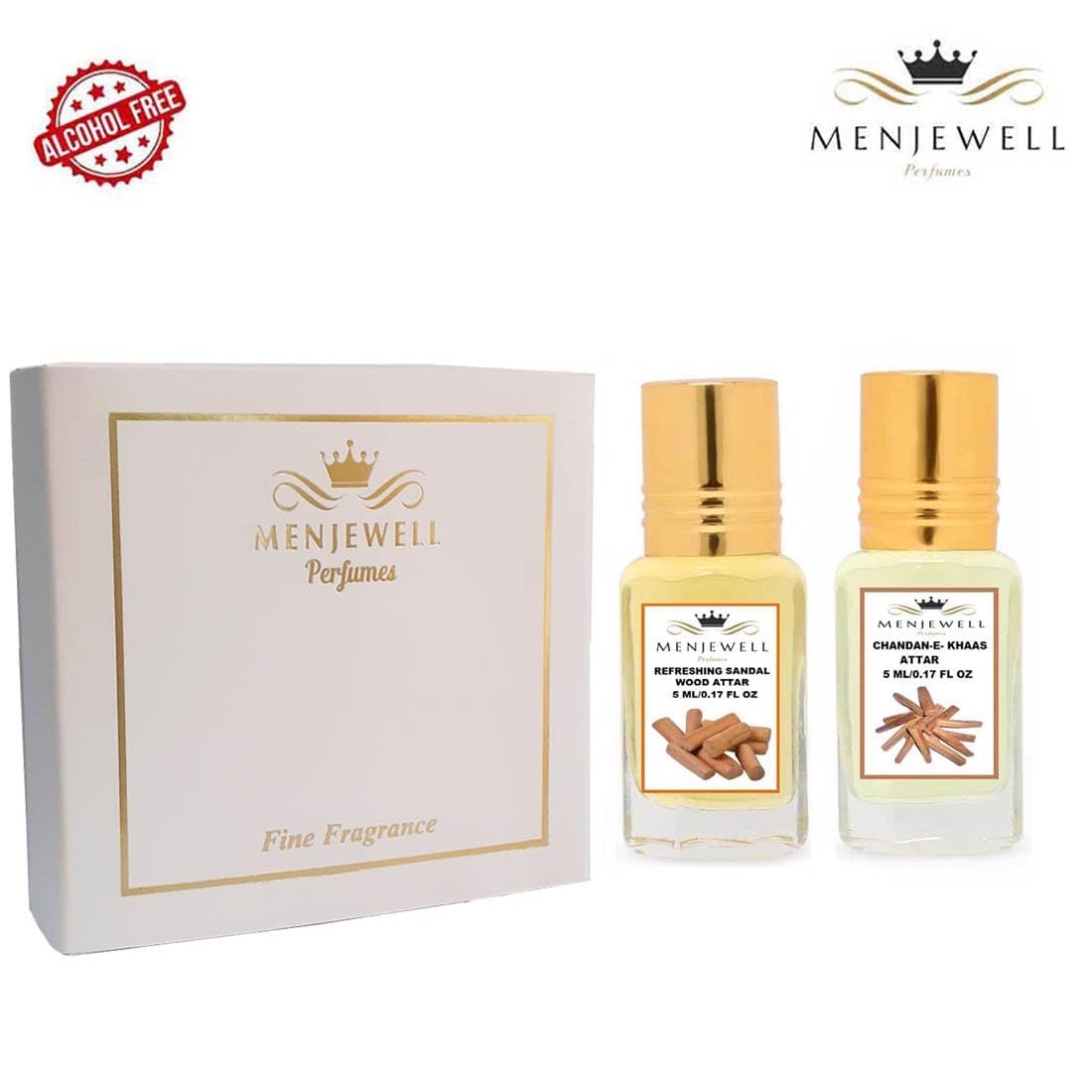 Menjewell Chandan-E-Khaas Attar Perfume 5ml 0.17 Fl.oz. Each Pack Of 2 Unisex Fragrance | Long Lasting | Luxury Fragrance