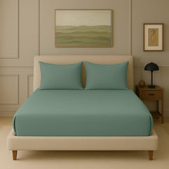 Bamboo Elastic Fitted Bedsheet With 2 Pillow Cover - 48 X 78 Inches, Aqua Green | Soft, Breathable & Eco-Friendly | Perfect Gifting Festival, Housewarming, Anniversaries
