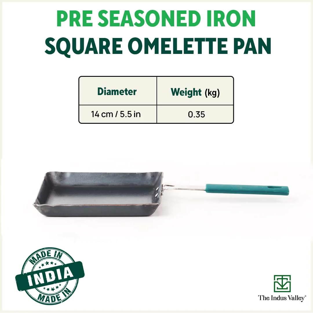 Pre-Seasoned Iron Square Omlette Tawa With Bakelite Handle - Very Small, 14cm, 5.5 Inch, 0.35 Kg | Induction Friendly, Pre-Seasoned Fry Pan, 100% Pure & Toxin-Free, No Chemical Coating