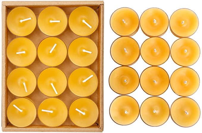 100% PURE BEES WAX ROUND TEALIGHT CANDLE PACK OF 48 | PERFECT FOR GIFT PACK