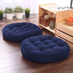 Round Velvet Floor Cushions Pillow For Living Room, Outdoor, Blue - 50 X 50 Cm | For Floor Cushions, Tatami Cushion, Patio Cushion, Balcony Cushion, Floor Seating, Soft Pillow - Pack Of 2