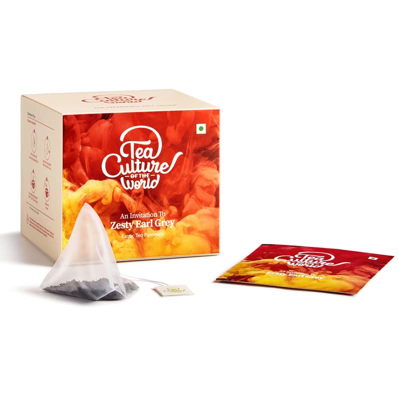 Tea Culture Of The World Zesty Earl Grey Tea - Pack Of 2 X 16 Pyramid Tea Bags | Fine Black Tea With Natural Bergamot For Healthy Teeth & Stress Burst - Brewed Hot Or Iced Tea | High Caffeine