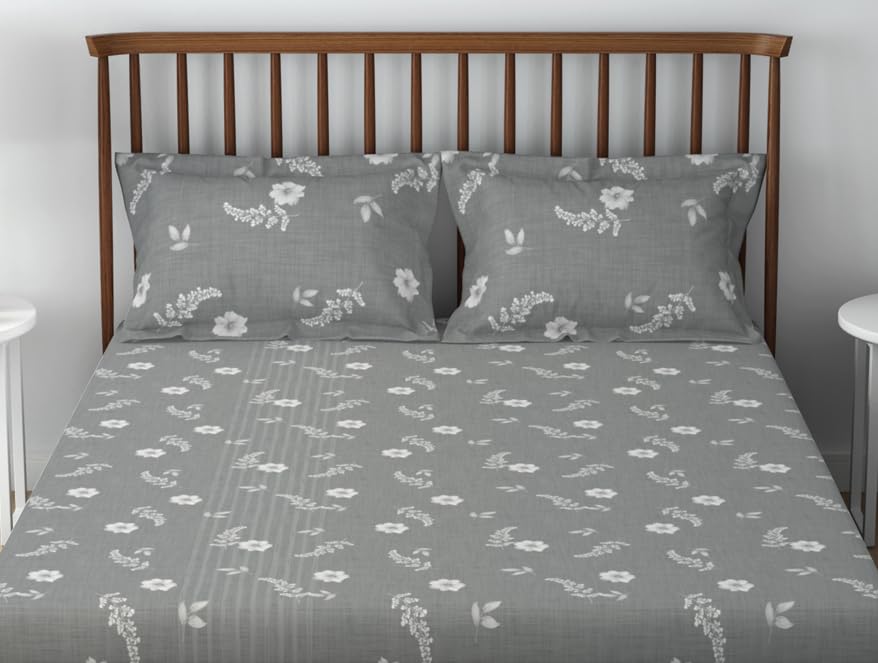 100% Cotton Double Bedsheet With 2 Pillow Cover - 90 X 100 Inches, Grey | Soft & Breathable, Comfortable & Durable Bedding For All Seasons