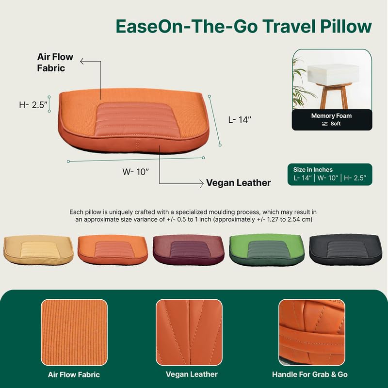 Memory Foam Pillow, Travel Lumbar Back Support Chair Cushion Pillow, Tan - 14 L X 10 W X 2.5 H Inch | For Back Pain Relief, Soft Pillow, Multiples Uses, Comfortable Pillow - Pack Of 1