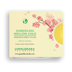 Gopaldhara Darjeeling Mellow Gold Tea - 125gm Paper Box, 4.4 Ounce | Premium First Flush Spring Tea - USDA Certified Premium Darjeeling Loose Leaf Tea | Low Caffeine Garden Fresh Tea