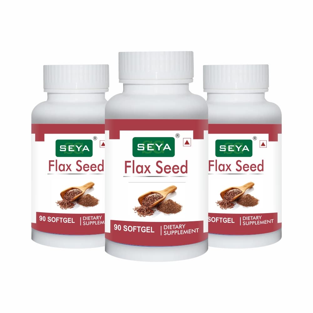 Seya Flaxseed Softgel Capsule, Health Supplement Natural Source Of Omega 3, 6, 9, For Heart, Brain, Immunity, Skin, Hair, Eyes, Anti - Inflammation | 90 Softgel 150gm 0.3lbs Each Pack Of 3
