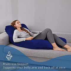 Pregnancy Pillow, Maternity Body Pillow For Sleeping, U Shaped, Dark Blue - 55 Inch | Full Body Pillow, Pregnancy Pillow For Pregnant Women, Support Belly & Back, Removable Velvet Cover