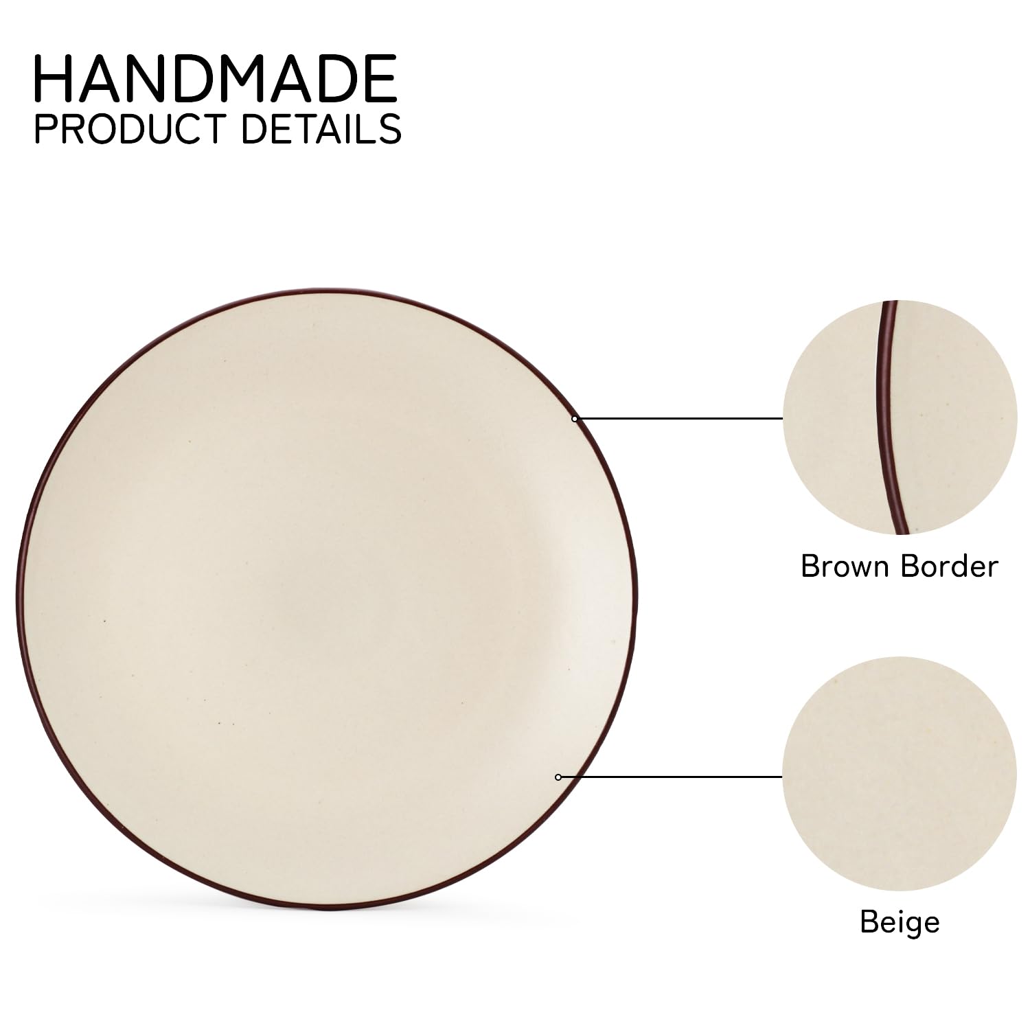 Ceramic Handmade Serving Dinner Plates Set Of 6 - 10.6 Inches, Off White | Stoneware - Dinnerware | Scratch Resistant, Microwave & Dishwasher Safe - Full Plate Set Crockery For Dining & Gifting