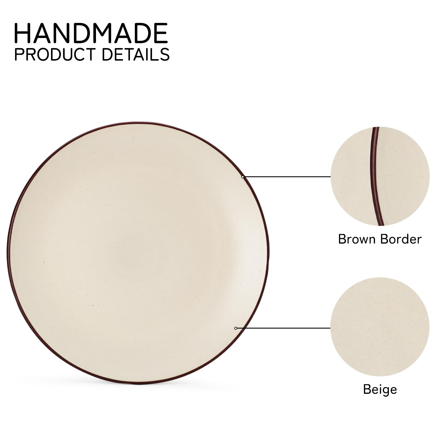 Handcrafted Ceramic Stoneware Dinner Set Of 14 Pieces With Serving Bowls Set - Off White | 4 Dinner Plates + 4 Small Plates + 4 Small Dinner Bowl, 170ml Each+ 2 Serving Bowl, 1000ml Each