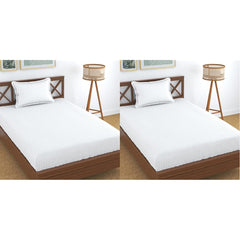 Stripe Glace Cotton 2 Single Bedsheet With 2 Pillow Cover - 57 X 89 Inches, White | Fade Resistant & Durable Breathable & Wrinkle Free Bed Sheet