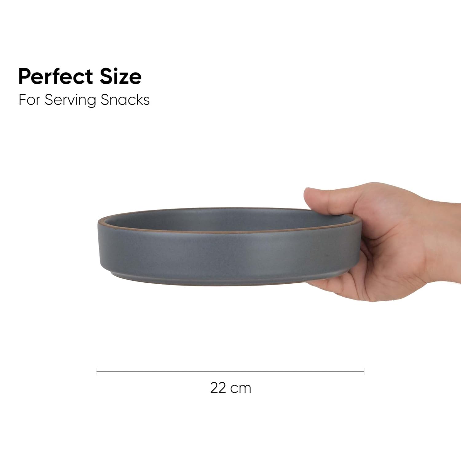 Stackable Ceramic Pasta Bowl Set Of 2 Pieces - 22cm, Grey With Brown Rim | Ceramic Pasta Plate With Matte Finish | Deep Plate - Ceramic Bowl | Pasta Serving Plate