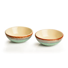 Studio Pottery Ceramic Green Carnival Round Shape Dip Bowls Set Of 2 - 50ml Each | Mini Bowls, Ketchup Bowls - Chutney, Sauce, Pickle Bowls