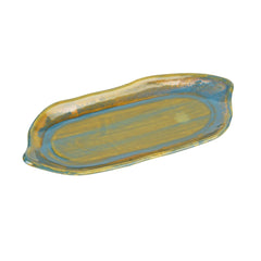 Studio Pottery Reactive Glaze Ceramic Platter - Sage Green & Blue, Length: 30 Cm, Width: 12 Cm | Starter Serving Tray