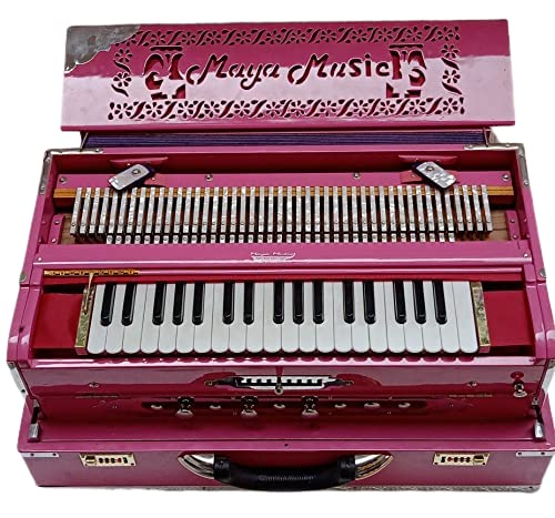 Musical Instrument Harmonium With Full Padding Chain Cover - 9 Scale Changer (With Coupler), 37 Italian Keys, 3 3/4 Octave, 3 Set Of Premier Star Reeds (Base, Male & Female)