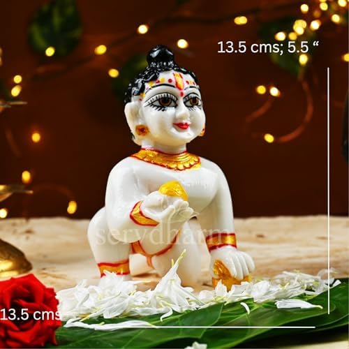 Laddu Gopal Idol, Bal Gopal, Lord Krishna Statue, Resin, White, Idol - 5.5 Inch, Religious, Decorative, Baby Krishna Murti, All Occasion