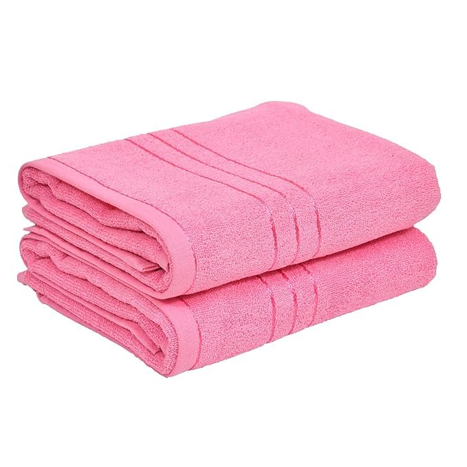 Hanorix 100% Cotton Large Size Bath Towel 900 Gsm | Soft Bath Towel For Men & Women Ultra Absorbent Cotton Towel Soft & Absorbent Towel (Pink) - Pack Of 2