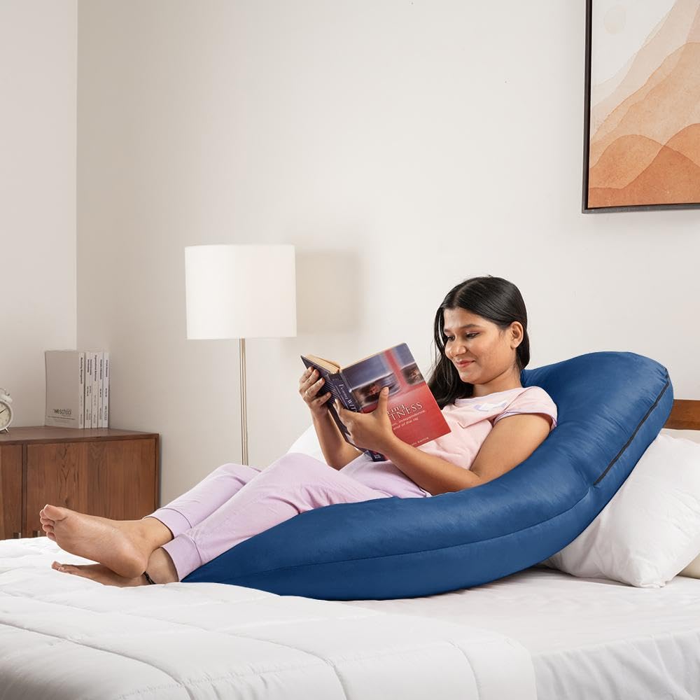 Pregnancy Pillow, J Shaped Pillow, Maternity Pillow For Sleeping - Dark Blue | Pillow For Pregnant Women, Velvet Cover | Full Body Support For Better Sleep, Pillow For Back Support