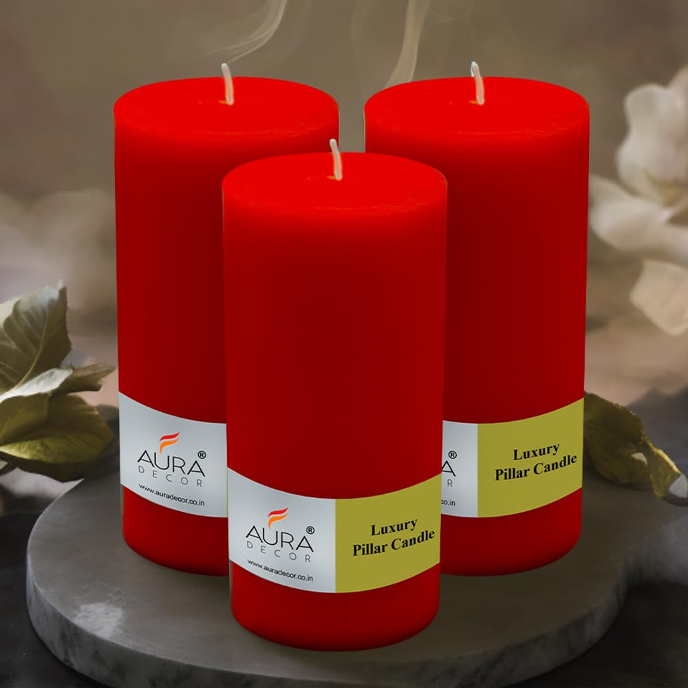 PILLAR CANDLES EXTRA LARGE RED CANDLES | LONG TIME 90 HRS 3X6 INCH SMOKELESS