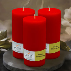 PILLAR CANDLES EXTRA LARGE RED CANDLES | LONG TIME 90 HRS 3X6 INCH SMOKELESS