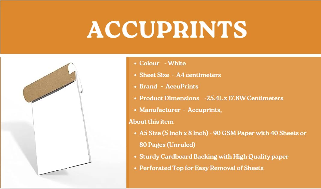 A5 Notepad For Office & School Purpose 7 By 10 Inches Pad - Off White Paper (Unruled) Pack Of 1