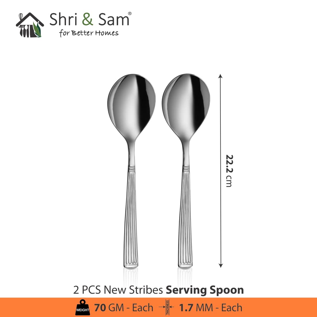 Stainless Steel New Stribes Serving Spoon Set Of 2 Pieces, Silver | Easy To Clean & Dishwasher Safe