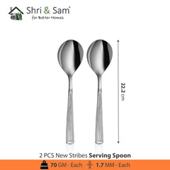 Stainless Steel New Stribes Serving Spoon Set Of 2 Pieces, Silver | Easy To Clean & Dishwasher Safe