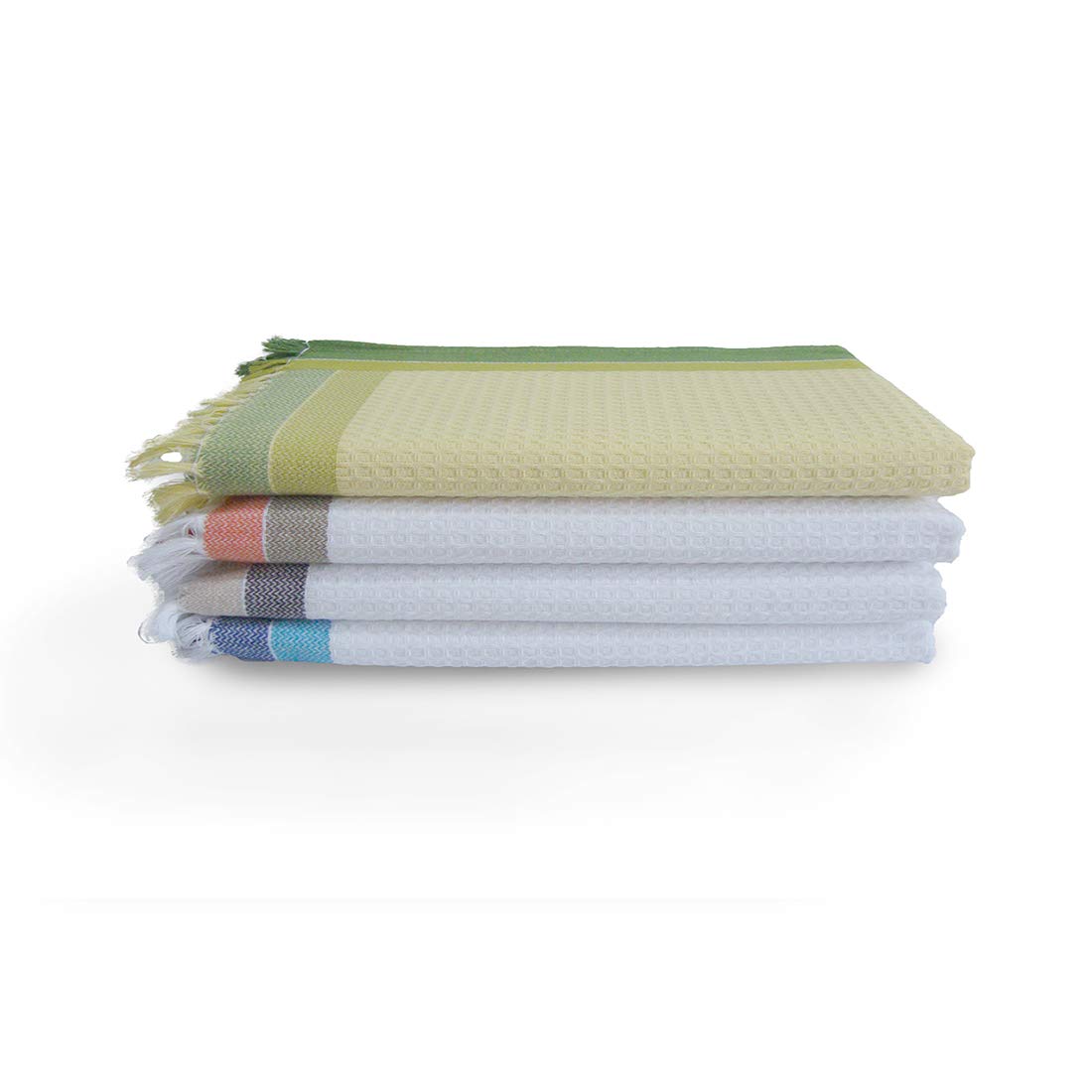 Athom Living Light Weight Cotton Premium Waffle Border Bath Towel | Pack Of 4