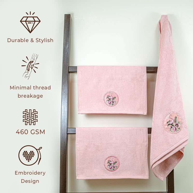 Akiko Home Prima Dream 100% Cotton 1 Bath & 2 Hand Towel 1000 Gsm | Soft, Absorbent & Durable, Cotton Bath Towel | Pack Of 3 (Peach)