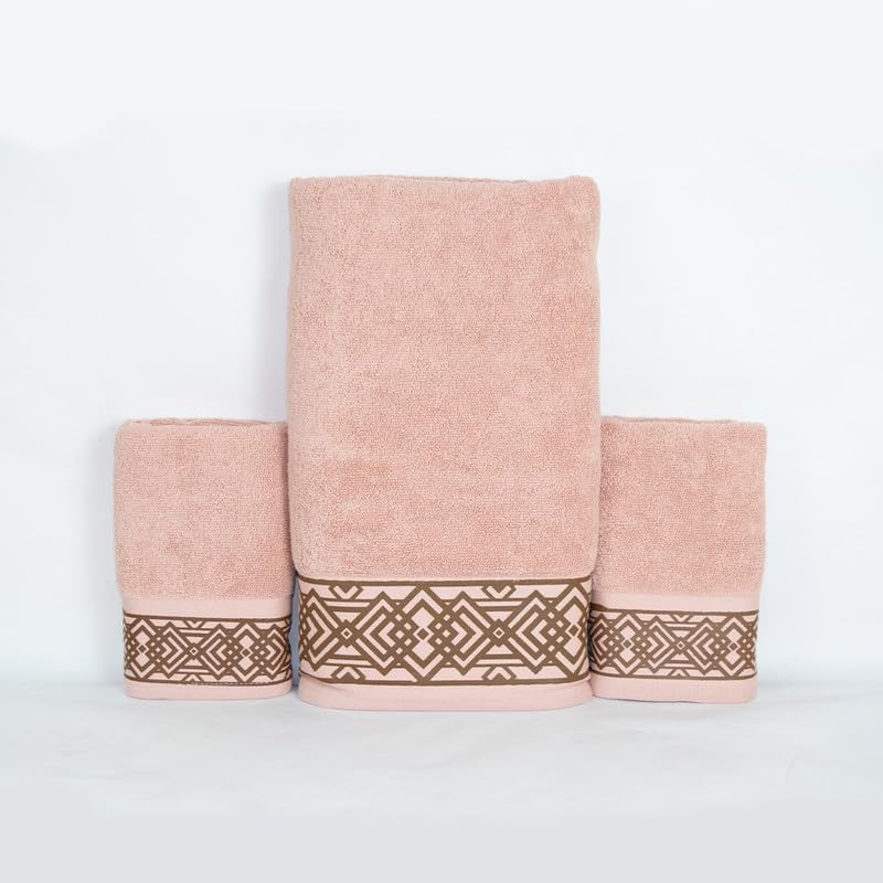 Rangoli 100% Cotton Fibre 2 Hand & 1 Bath Towel 1100 Gsm | Highly Durable & Absorbent Towel | Skin-Friendly & Quick Drying Luxury Towels (Peach) - Pack Of 3