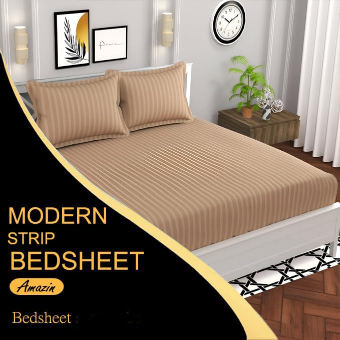 Cotton Double Bedsheet With 2 Pillow Cover - 90 X 90 Inches, Beige | Suitable For All Seasons & Easy To Wash | Bedding Set For Daily Use