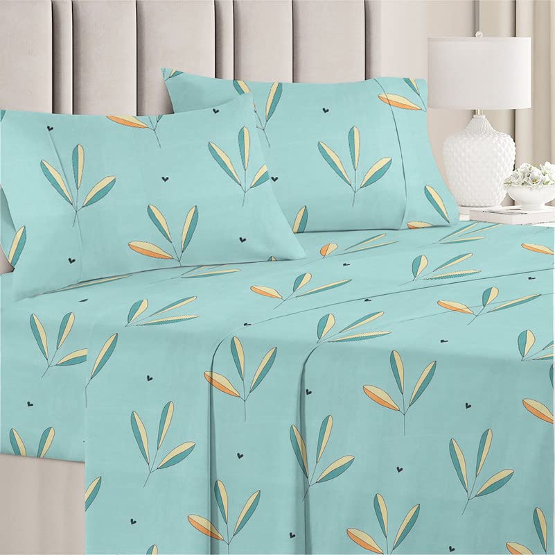 Microfiber Floral Printed AC Comforter Set King Size 1 Double Bedsheet With & 2 King Pillow Covers - 90 X 100 Inches, Sea Green | Suitable For All Weather Season - 4 Pcs Bedding Set