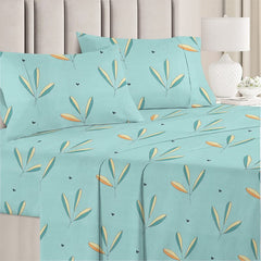 Microfiber Floral Printed AC Comforter Set King Size 1 Double Bedsheet With & 2 King Pillow Covers - 90 X 100 Inches, Sea Green | Suitable For All Weather Season - 4 Pcs Bedding Set