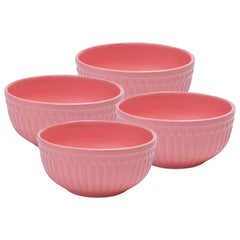 Ceramic “Strip” Hand Painted Multipurpose Serving Bowl Katoris Set Of 4 - 450ml Each, Pink | Cereal Bowl, Soup Bowl, Salad Bowl - Dishwasher & Microwave Safe