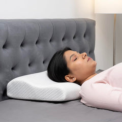 Memory Foam Pillows, For Neck Pain Relief, Cervical Pillow, White | Orthopedic Contour Pillow, For Neck & Shoulder Pain | Ortho Pillow, Washable, For Head, Back, Neck Uses - Set Of 4