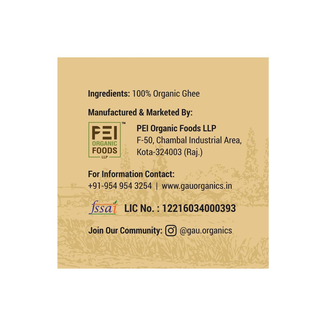 Organic Cow Ghee By Gau Organics | Natural Hand Made Curd Churned Desi Cow Ghee Good For Brain Health | (250ml) 8.4 Ounce | Tin Pack