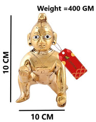 Beautiful Brass Laddu Gopal Idol, Kanha Ji, Bal Krishna Statue, Gold Idol - 10 Cm, For Home, Office Décor, All Festivals & Occasion, Idol